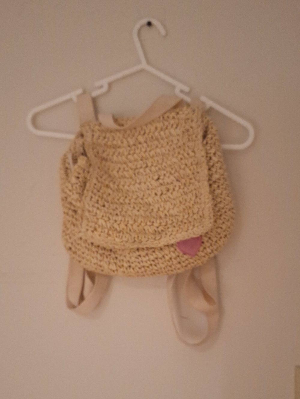 Cream Crochet Backpack with Pink Accent